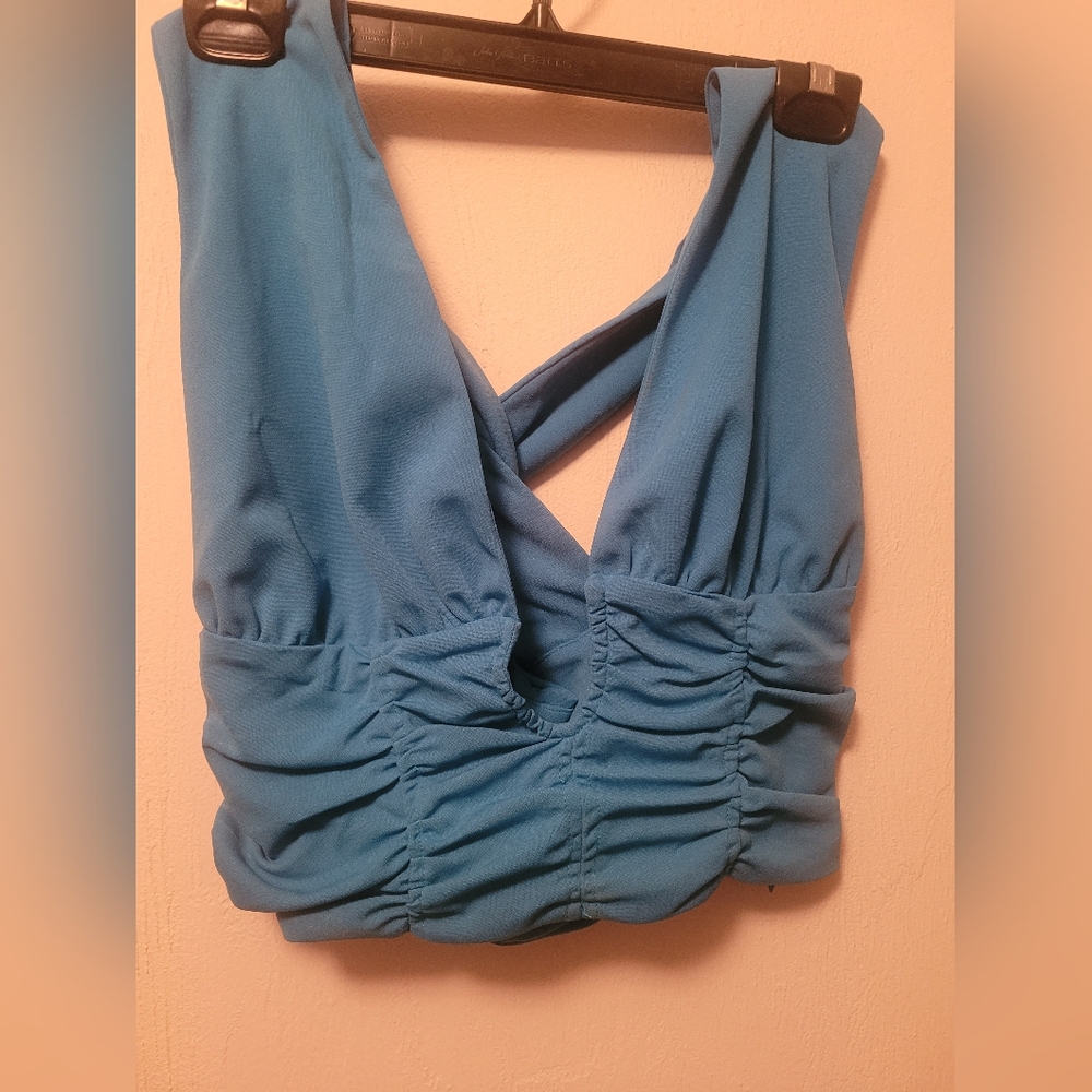 Blue Ruched Halter Top